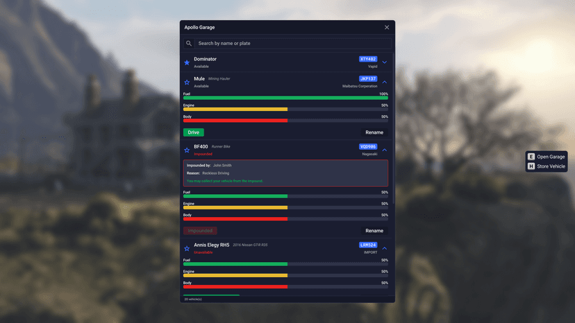 GTAV FiveM Garage UI